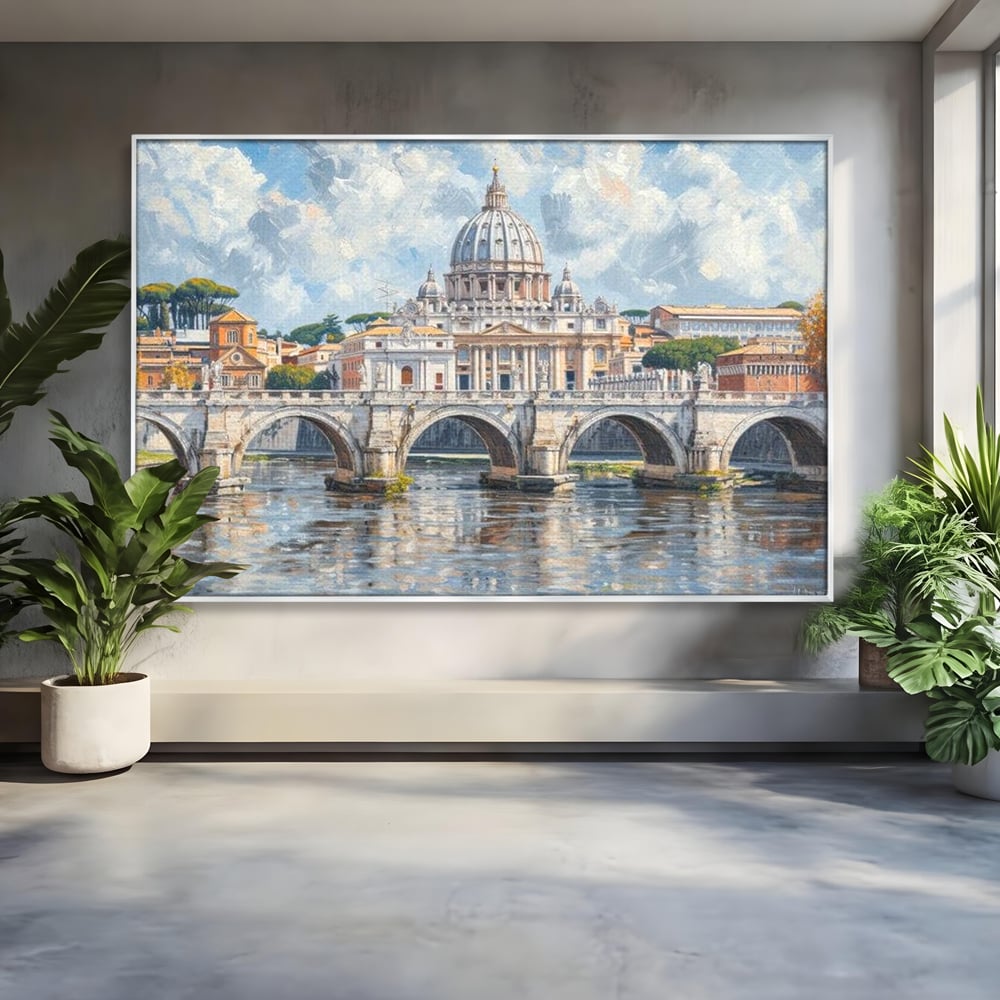 Tablou Canvas Premium, LuxCanva® O1054, Calea spre Vatican, Roma, Etern, Tibru, Bazilica, Pod, Cupola, Oras, Vatican, Sfantul Petru, Baroca, Italia, Monument, Istoric, Birou, Living, Dormitor