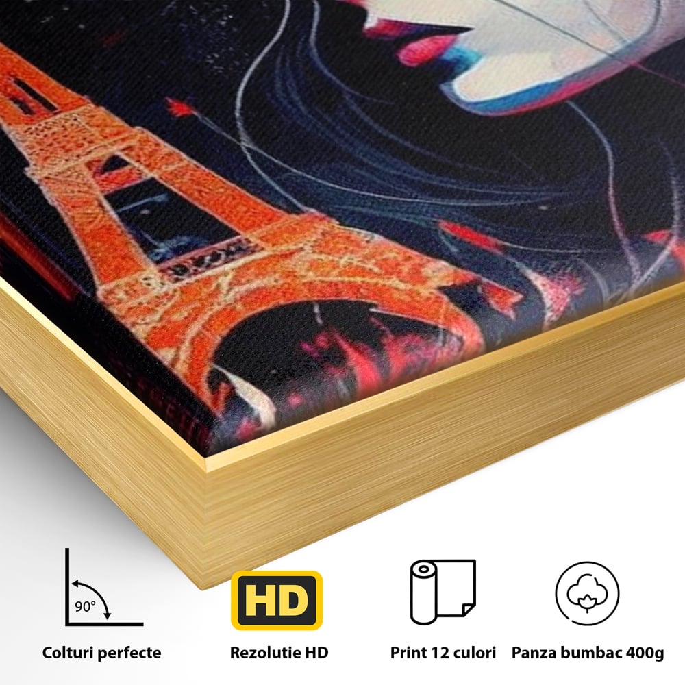 Tablou Canvas Premium, LuxCanva® O1055, Femeia Pariziana, Spirit, Paris, Eiffel, Rouge, Noapte, Femeie, Oras, Lumini, Franta, Arta, Etern, Urban, Romantic, Portret, Francez, Birou, Living, Dormitor