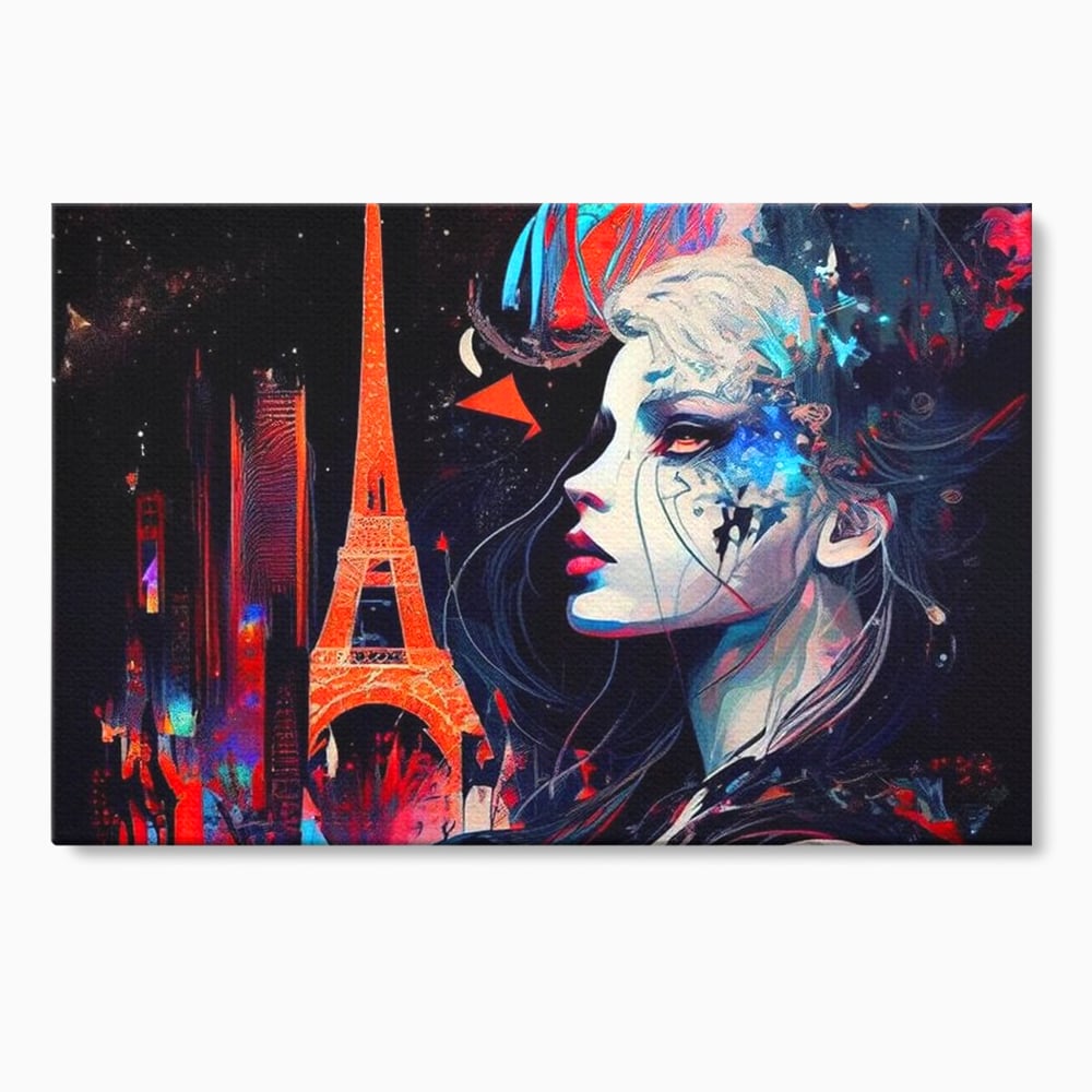 Tablou Canvas Premium, LuxCanva® O1055, Femeia Pariziana, Spirit, Paris, Eiffel, Rouge, Noapte, Femeie, Oras, Lumini, Franta, Arta, Etern, Urban, Romantic, Portret, Francez, Birou, Living, Dormitor