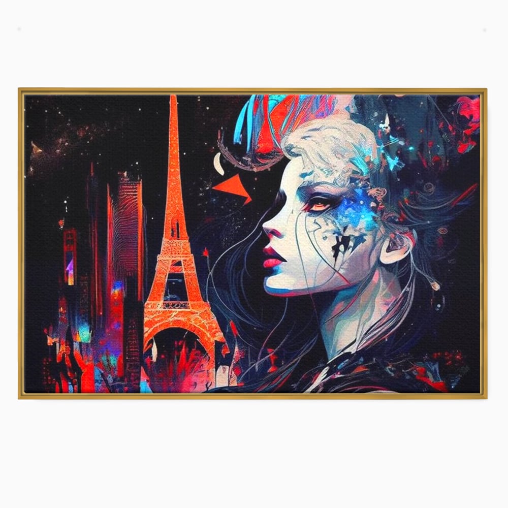 Tablou Canvas Premium, LuxCanva® O1055, Femeia Pariziana, Spirit, Paris, Eiffel, Rouge, Noapte, Femeie, Oras, Lumini, Franta, Arta, Etern, Urban, Romantic, Portret, Francez, Birou, Living, Dormitor