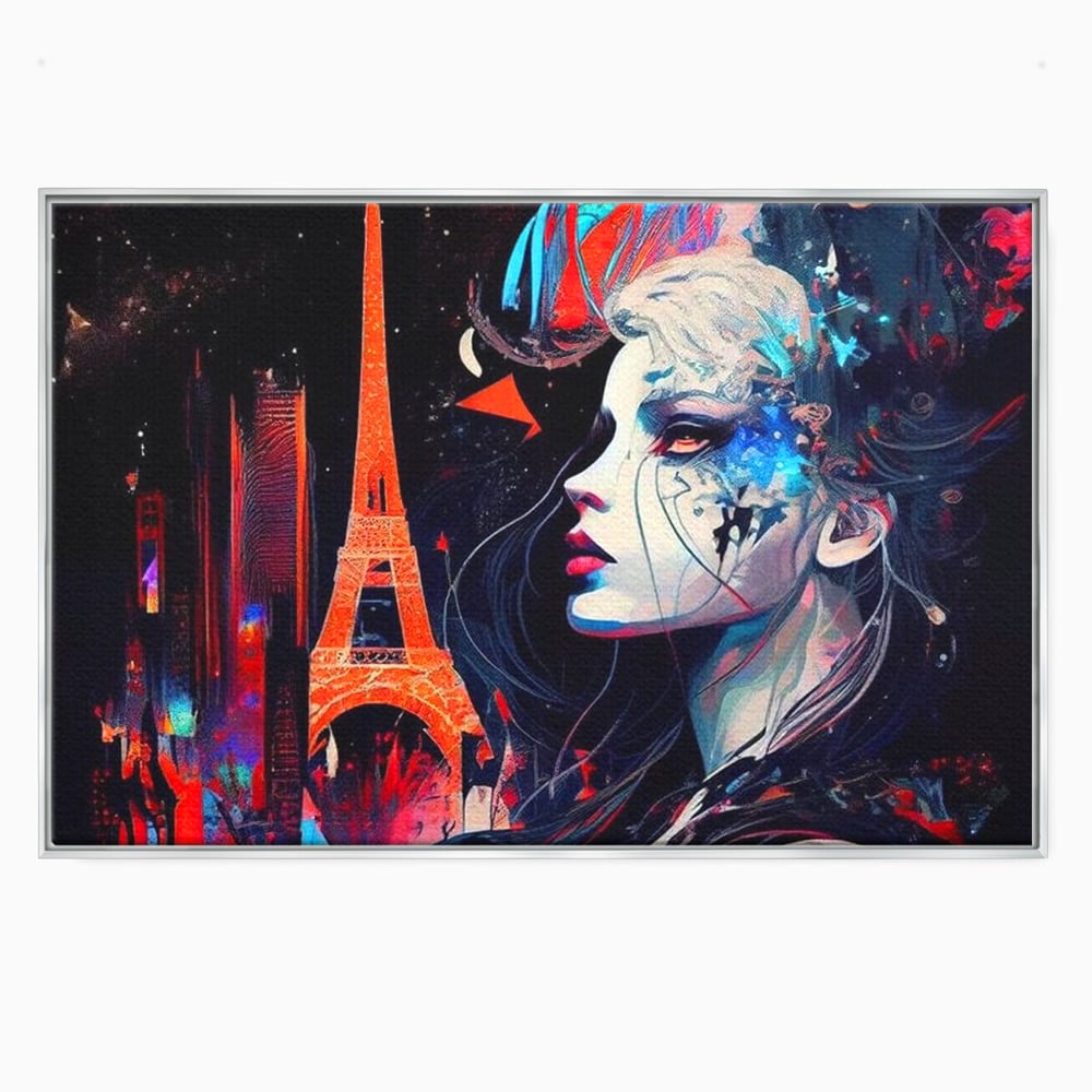 Tablou Canvas Premium, LuxCanva® O1055, Femeia Pariziana, Spirit, Paris, Eiffel, Rouge, Noapte, Femeie, Oras, Lumini, Franta, Arta, Etern, Urban, Romantic, Portret, Francez, Birou, Living, Dormitor