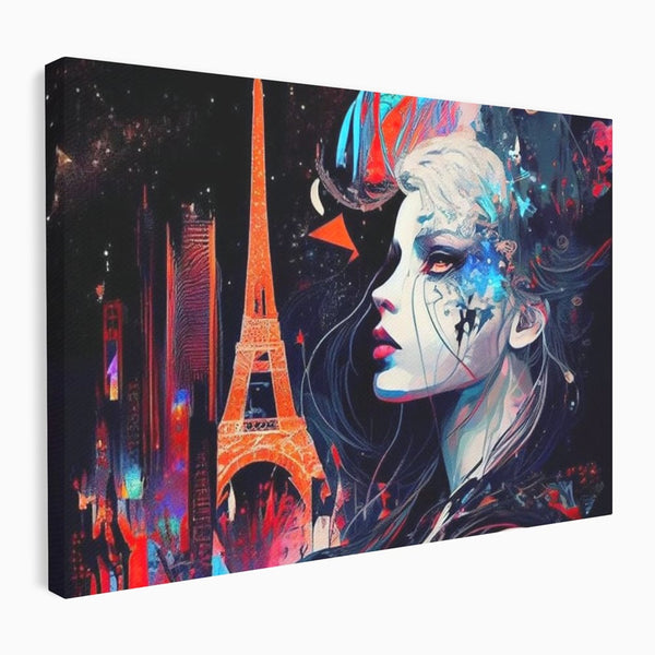 Tablou Canvas Premium, LuxCanva® O1055, Femeia Pariziana, Spirit, Paris, Eiffel, Rouge, Noapte, Femeie, Oras, Lumini, Franta, Arta, Etern, Urban, Romantic, Portret, Francez, Birou, Living, Dormitor