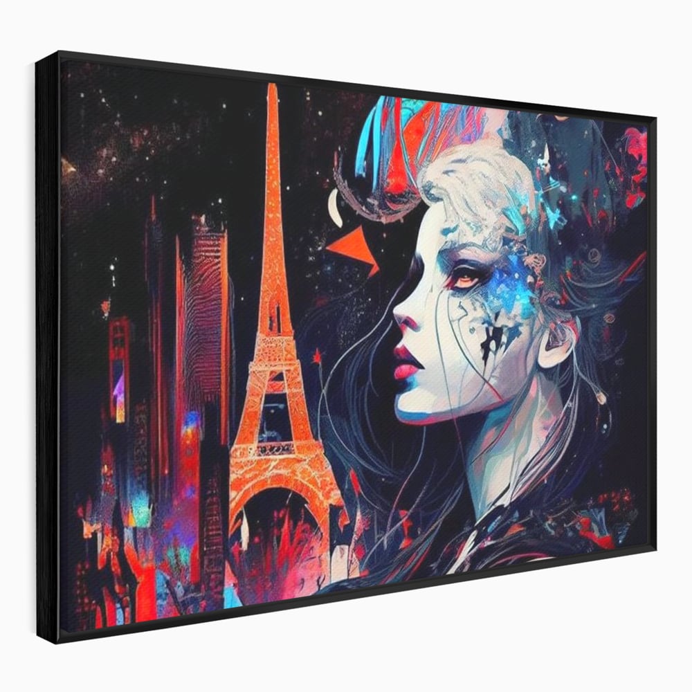 Tablou Canvas Premium, LuxCanva® O1055, Femeia Pariziana, Spirit, Paris, Eiffel, Rouge, Noapte, Femeie, Oras, Lumini, Franta, Arta, Etern, Urban, Romantic, Portret, Francez, Birou, Living, Dormitor