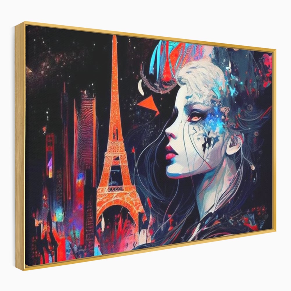 Tablou Canvas Premium, LuxCanva® O1055, Femeia Pariziana, Spirit, Paris, Eiffel, Rouge, Noapte, Femeie, Oras, Lumini, Franta, Arta, Etern, Urban, Romantic, Portret, Francez, Birou, Living, Dormitor