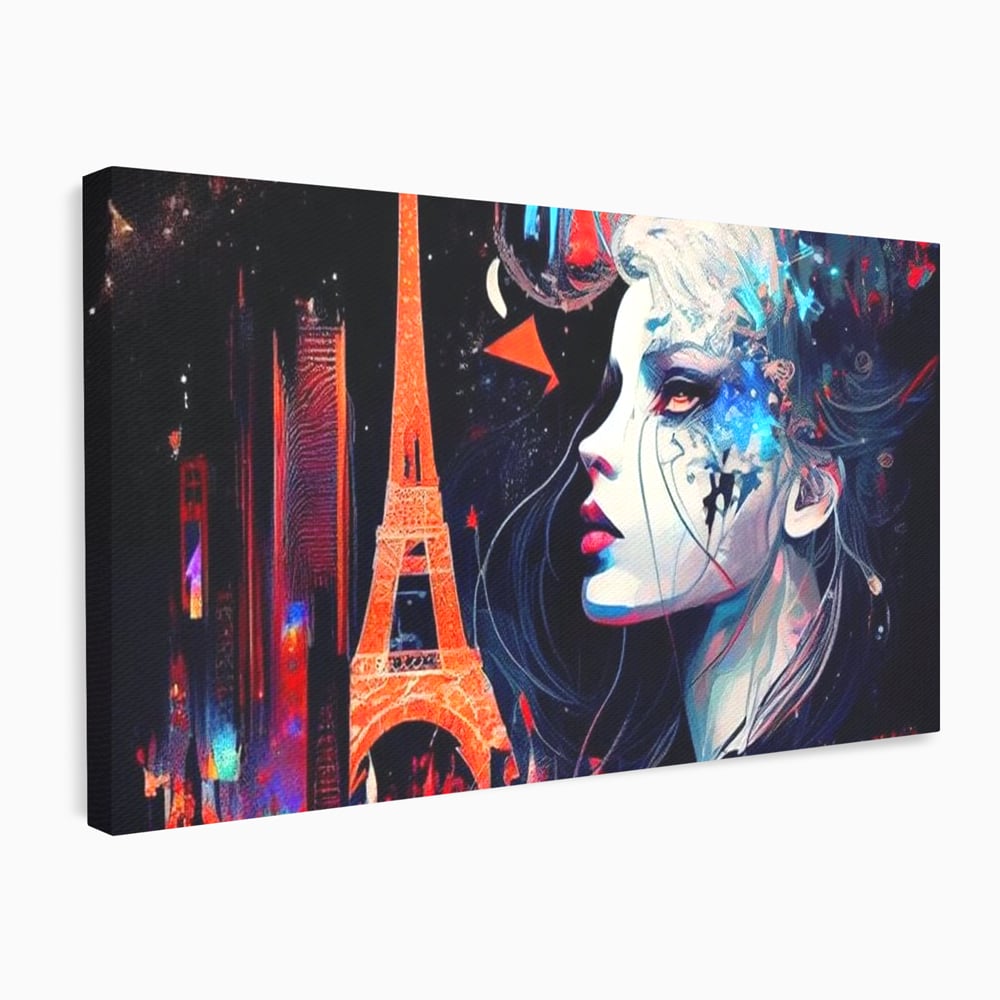 Tablou Canvas Premium, LuxCanva® O1055, Femeia Pariziana, Spirit, Paris, Eiffel, Rouge, Noapte, Femeie, Oras, Lumini, Franta, Arta, Etern, Urban, Romantic, Portret, Francez, Birou, Living, Dormitor