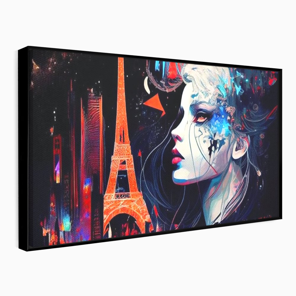 Tablou Canvas Premium, LuxCanva® O1055, Femeia Pariziana, Spirit, Paris, Eiffel, Rouge, Noapte, Femeie, Oras, Lumini, Franta, Arta, Etern, Urban, Romantic, Portret, Francez, Birou, Living, Dormitor