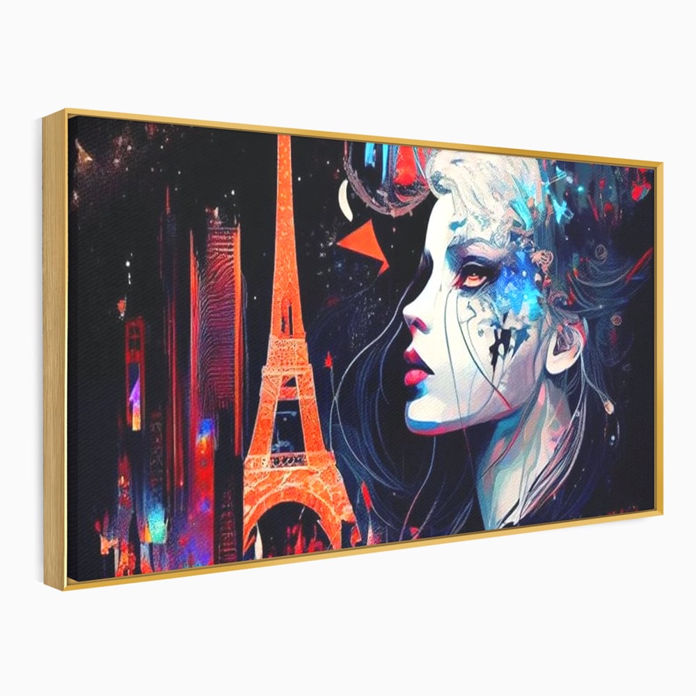 Tablou Canvas Premium, LuxCanva® O1055, Femeia Pariziana, Spirit, Paris, Eiffel, Rouge, Noapte, Femeie, Oras, Lumini, Franta, Arta, Etern, Urban, Romantic, Portret, Francez, Birou, Living, Dormitor