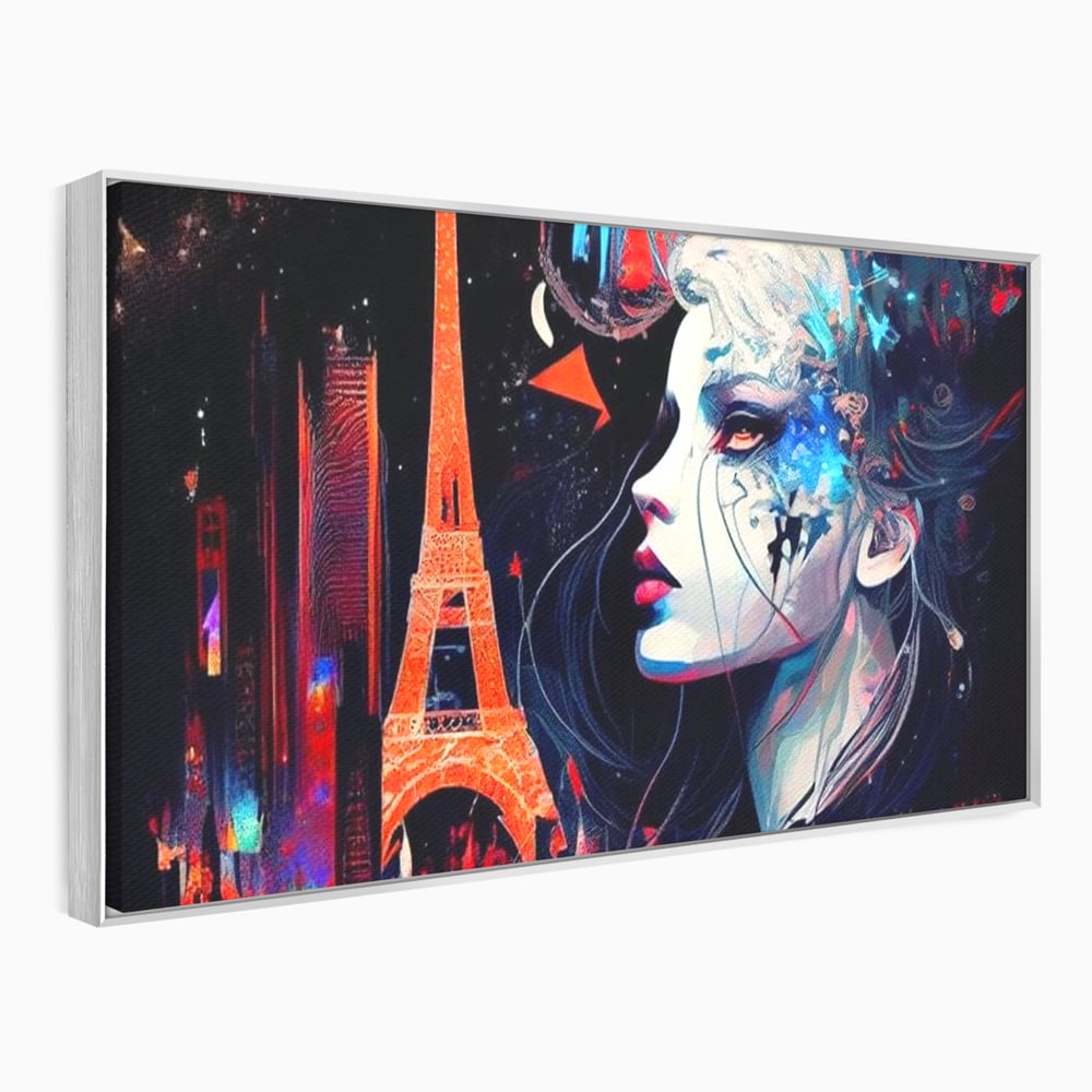 Tablou Canvas Premium, LuxCanva® O1055, Femeia Pariziana, Spirit, Paris, Eiffel, Rouge, Noapte, Femeie, Oras, Lumini, Franta, Arta, Etern, Urban, Romantic, Portret, Francez, Birou, Living, Dormitor