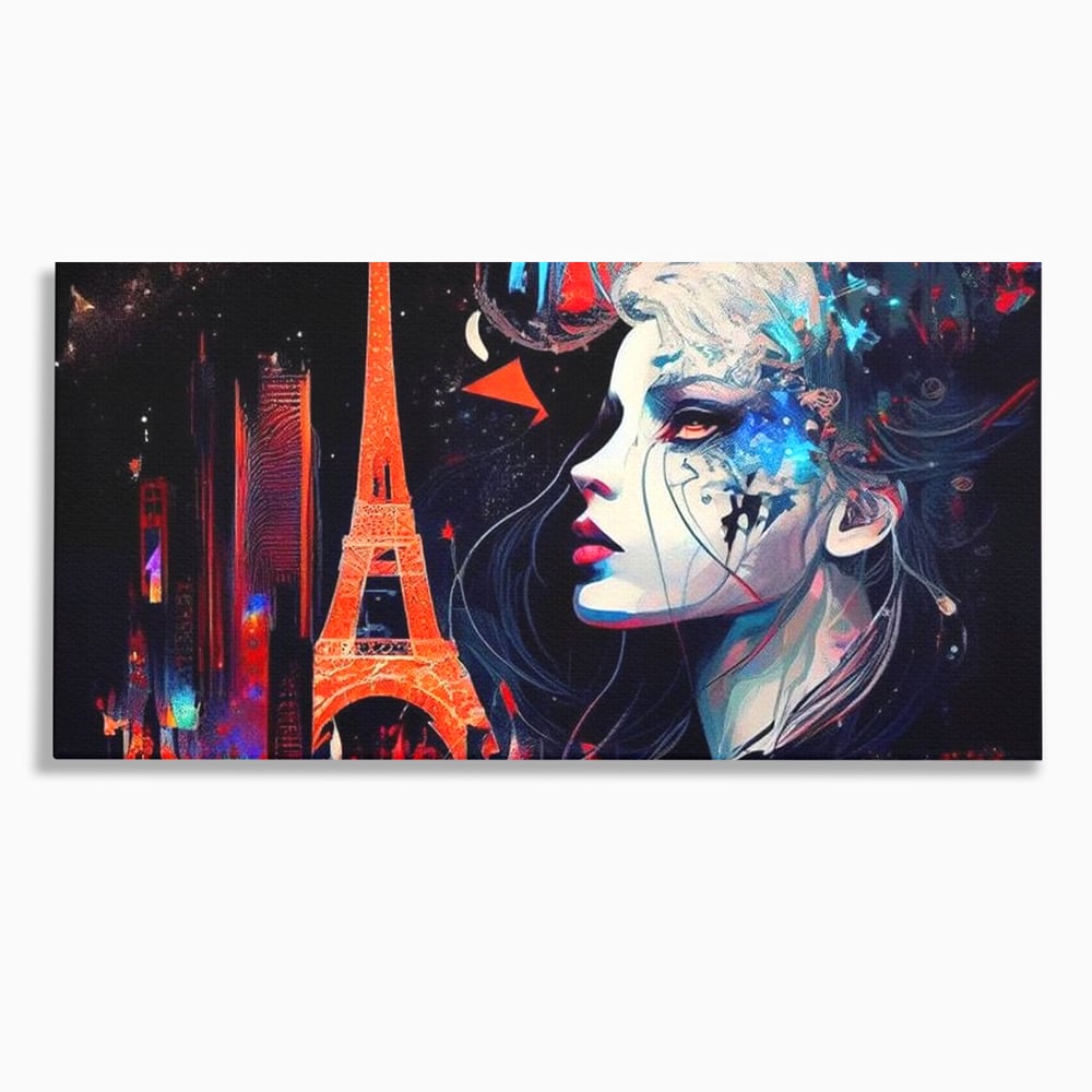Tablou Canvas Premium, LuxCanva® O1055, Femeia Pariziana, Spirit, Paris, Eiffel, Rouge, Noapte, Femeie, Oras, Lumini, Franta, Arta, Etern, Urban, Romantic, Portret, Francez, Birou, Living, Dormitor