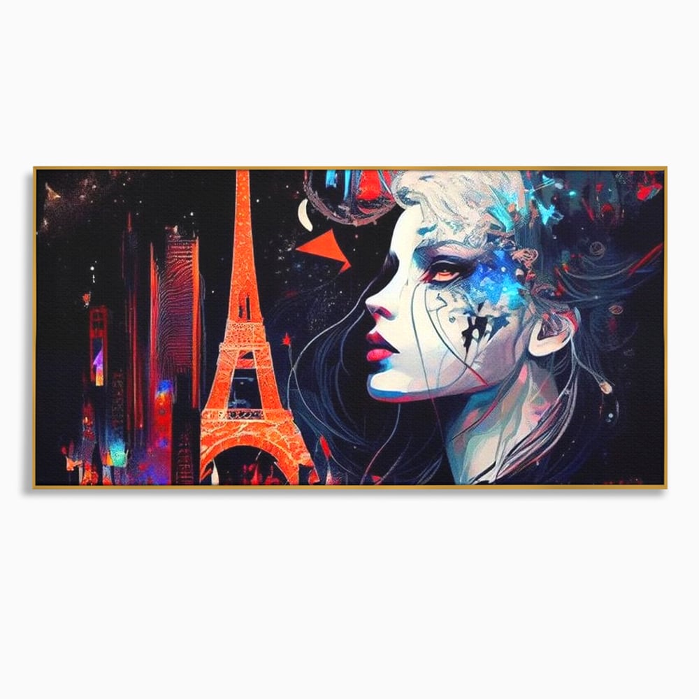 Tablou Canvas Premium, LuxCanva® O1055, Femeia Pariziana, Spirit, Paris, Eiffel, Rouge, Noapte, Femeie, Oras, Lumini, Franta, Arta, Etern, Urban, Romantic, Portret, Francez, Birou, Living, Dormitor