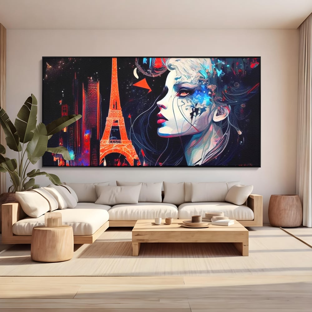 Tablou Canvas Premium, LuxCanva® O1055, Femeia Pariziana, Spirit, Paris, Eiffel, Rouge, Noapte, Femeie, Oras, Lumini, Franta, Arta, Etern, Urban, Romantic, Portret, Francez, Birou, Living, Dormitor