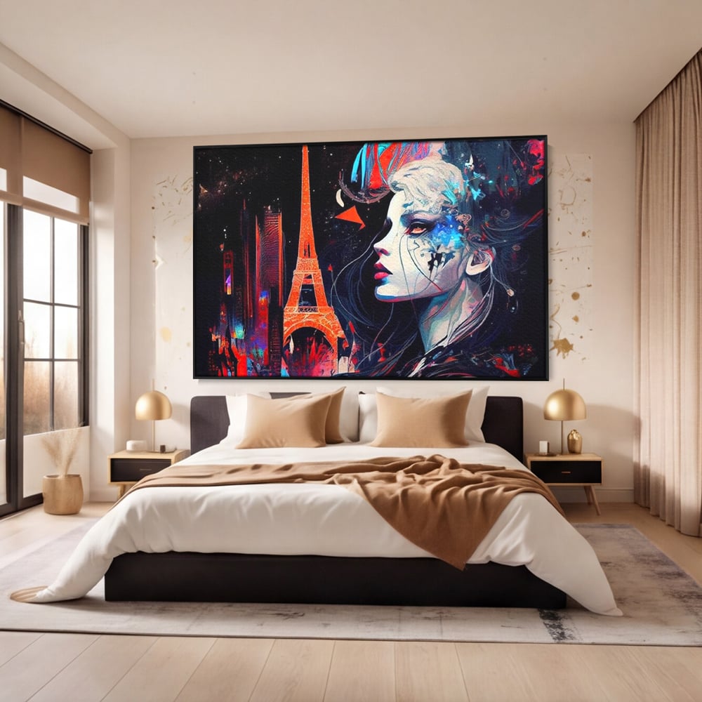 Tablou Canvas Premium, LuxCanva® O1055, Femeia Pariziana, Spirit, Paris, Eiffel, Rouge, Noapte, Femeie, Oras, Lumini, Franta, Arta, Etern, Urban, Romantic, Portret, Francez, Birou, Living, Dormitor