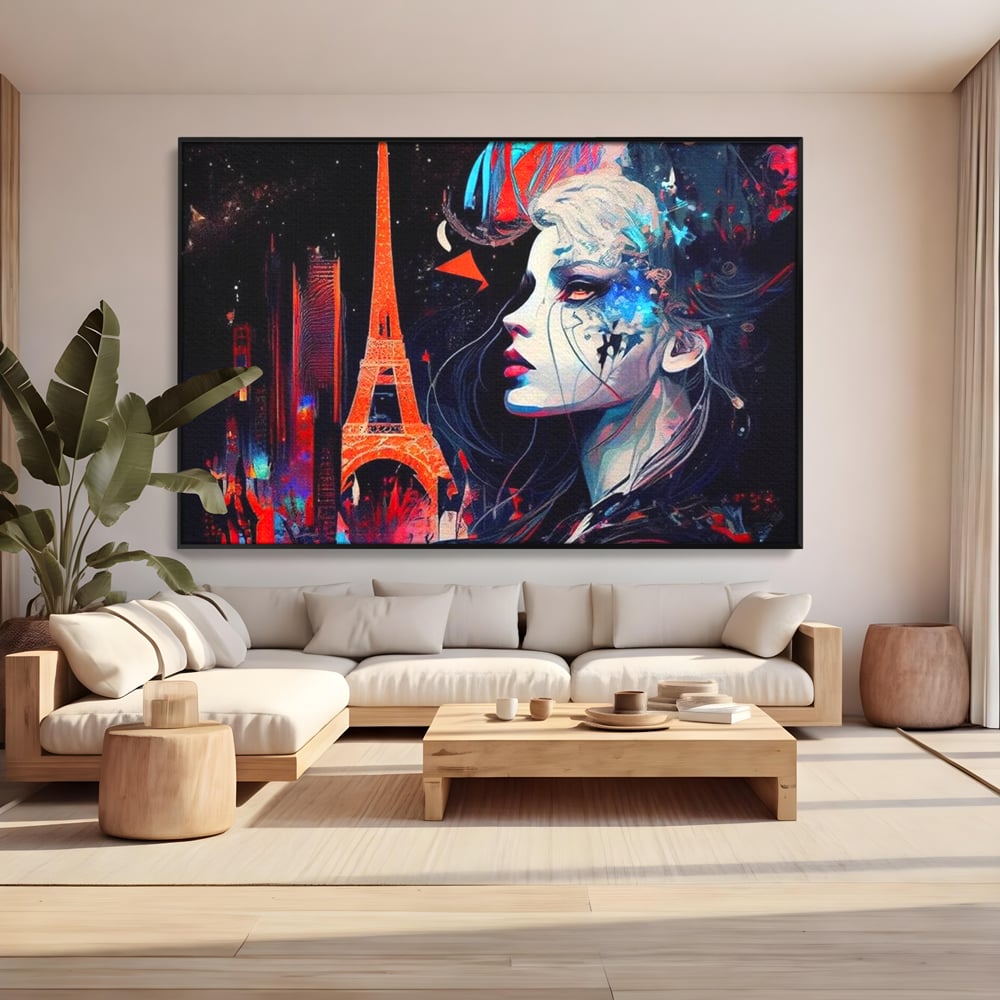 Tablou Canvas Premium, LuxCanva® O1055, Femeia Pariziana, Spirit, Paris, Eiffel, Rouge, Noapte, Femeie, Oras, Lumini, Franta, Arta, Etern, Urban, Romantic, Portret, Francez, Birou, Living, Dormitor