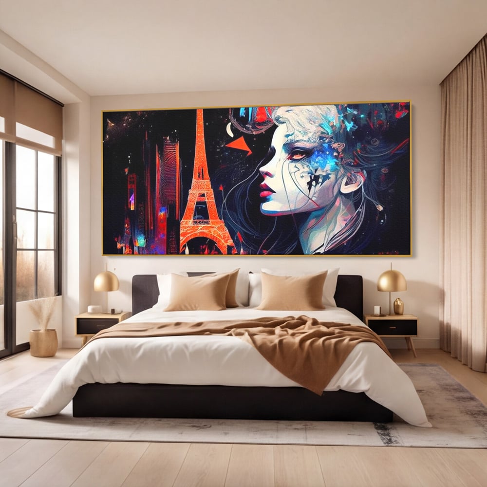 Tablou Canvas Premium, LuxCanva® O1055, Femeia Pariziana, Spirit, Paris, Eiffel, Rouge, Noapte, Femeie, Oras, Lumini, Franta, Arta, Etern, Urban, Romantic, Portret, Francez, Birou, Living, Dormitor