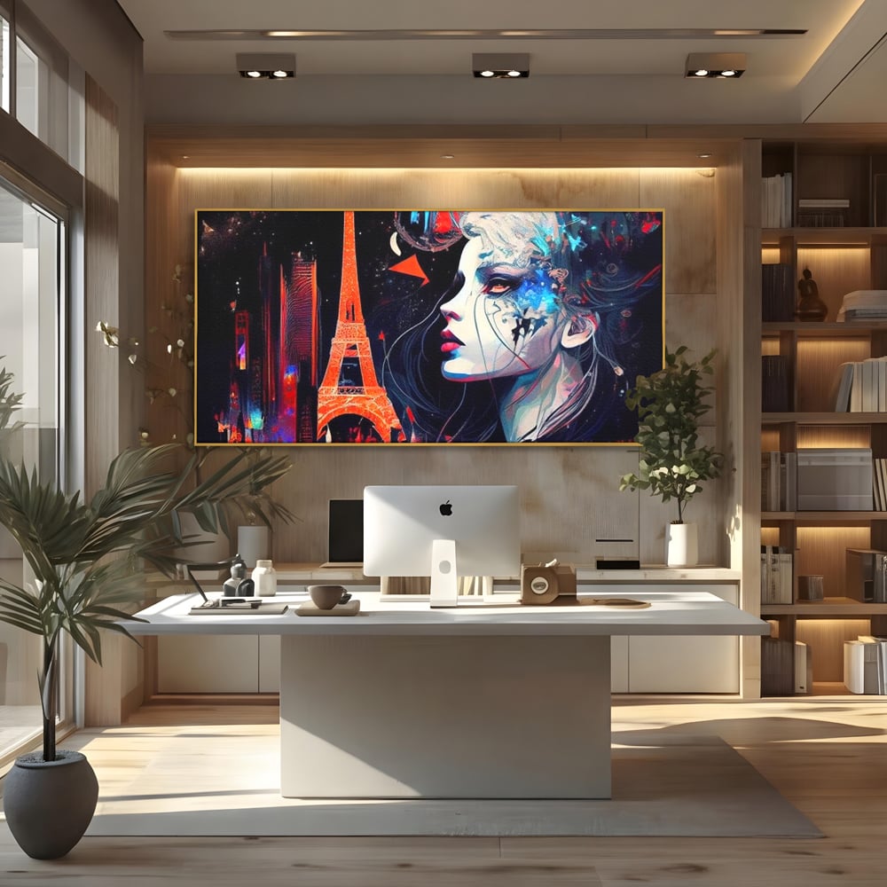 Tablou Canvas Premium, LuxCanva® O1055, Femeia Pariziana, Spirit, Paris, Eiffel, Rouge, Noapte, Femeie, Oras, Lumini, Franta, Arta, Etern, Urban, Romantic, Portret, Francez, Birou, Living, Dormitor
