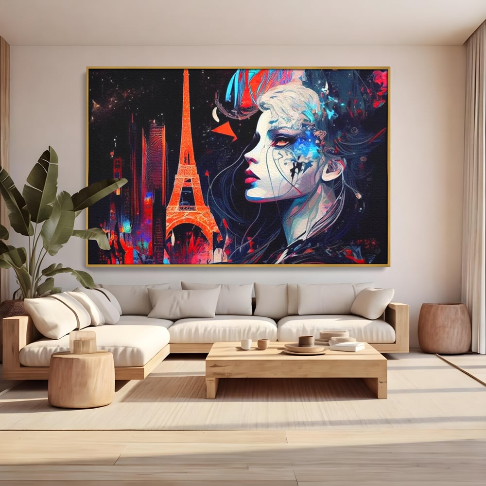 Tablou Canvas Premium, LuxCanva® O1055, Femeia Pariziana, Spirit, Paris, Eiffel, Rouge, Noapte, Femeie, Oras, Lumini, Franta, Arta, Etern, Urban, Romantic, Portret, Francez, Birou, Living, Dormitor