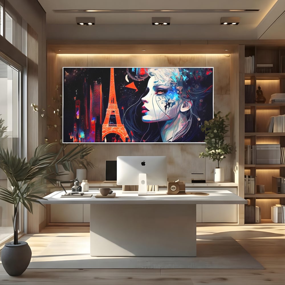 Tablou Canvas Premium, LuxCanva® O1055, Femeia Pariziana, Spirit, Paris, Eiffel, Rouge, Noapte, Femeie, Oras, Lumini, Franta, Arta, Etern, Urban, Romantic, Portret, Francez, Birou, Living, Dormitor