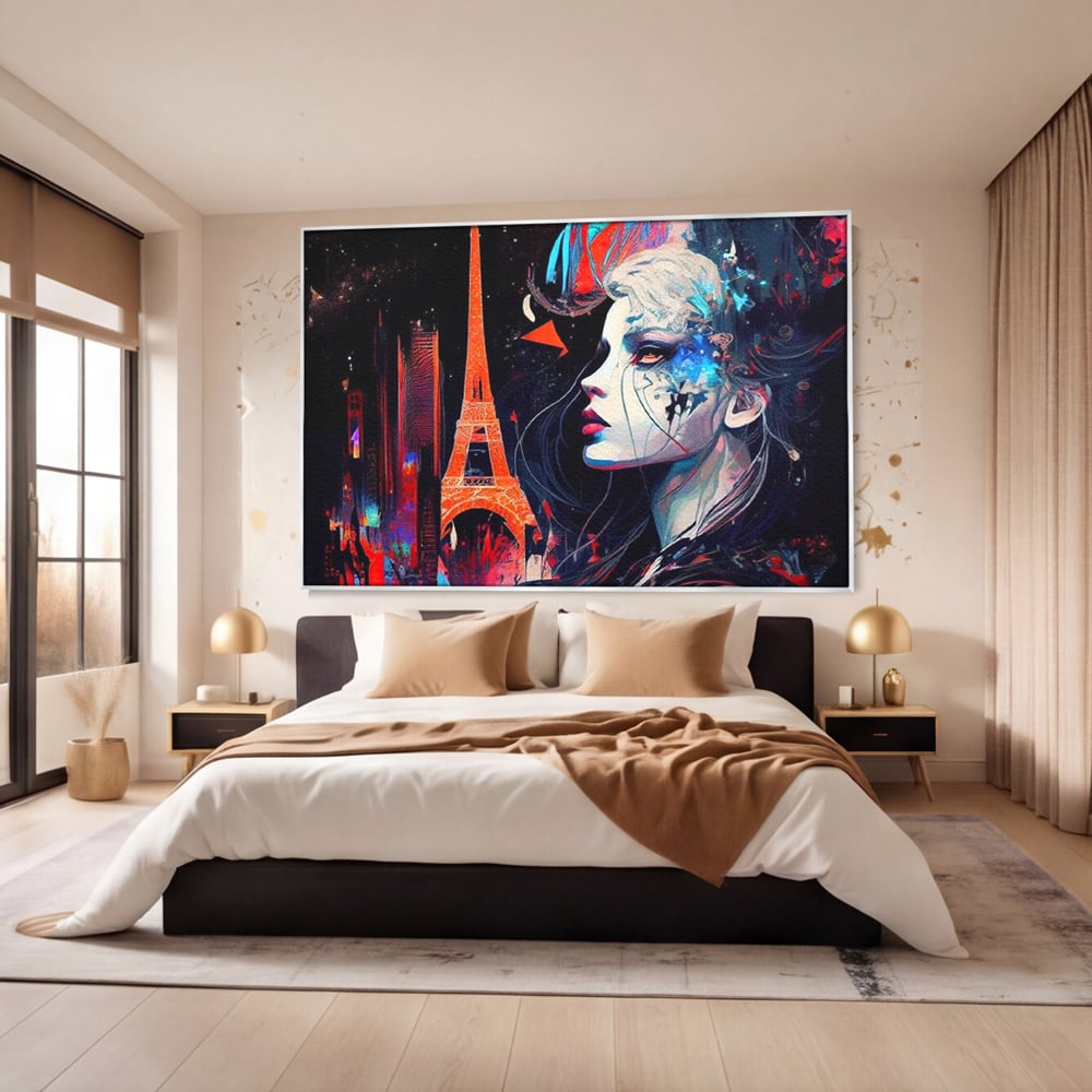 Tablou Canvas Premium, LuxCanva® O1055, Femeia Pariziana, Spirit, Paris, Eiffel, Rouge, Noapte, Femeie, Oras, Lumini, Franta, Arta, Etern, Urban, Romantic, Portret, Francez, Birou, Living, Dormitor