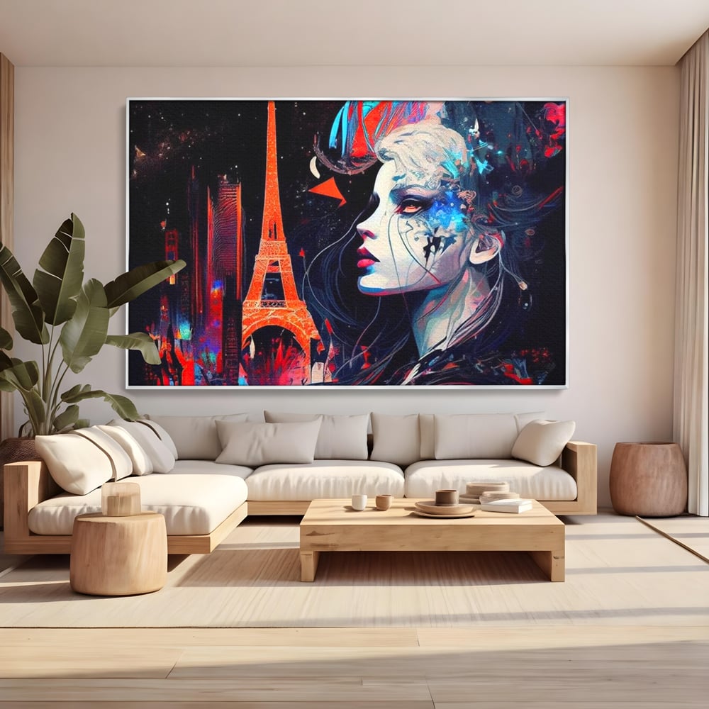 Tablou Canvas Premium, LuxCanva® O1055, Femeia Pariziana, Spirit, Paris, Eiffel, Rouge, Noapte, Femeie, Oras, Lumini, Franta, Arta, Etern, Urban, Romantic, Portret, Francez, Birou, Living, Dormitor