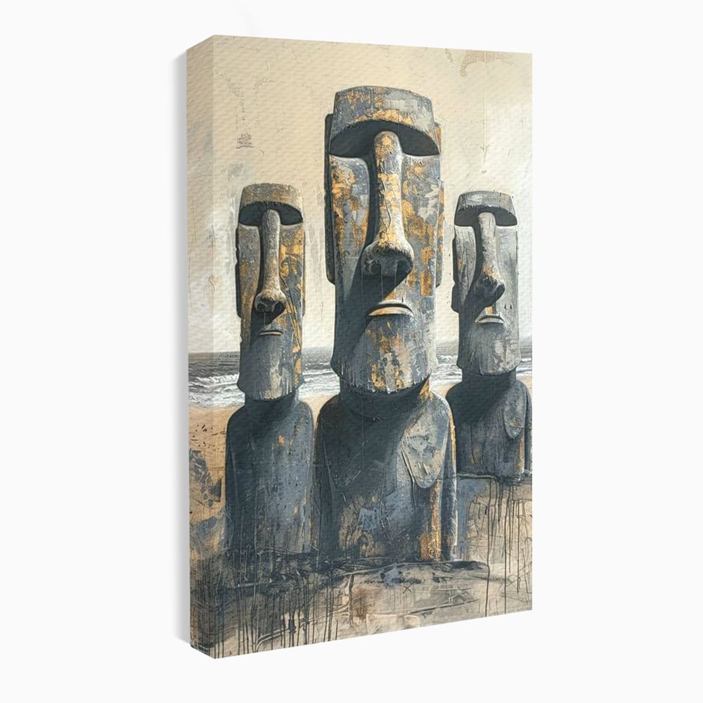 Leinwandbilder Premium, LuxCanva® O1056, Osterinsel Mysterien, Wächter, Wächter, Moai, Moai, Moai, Gesichter, Gesichter, Seiden, Stein, Chile, Zivilisation, verloren, Statuen, Pazifik, Kultur, Büro, Wohnen, Schlafzimmer