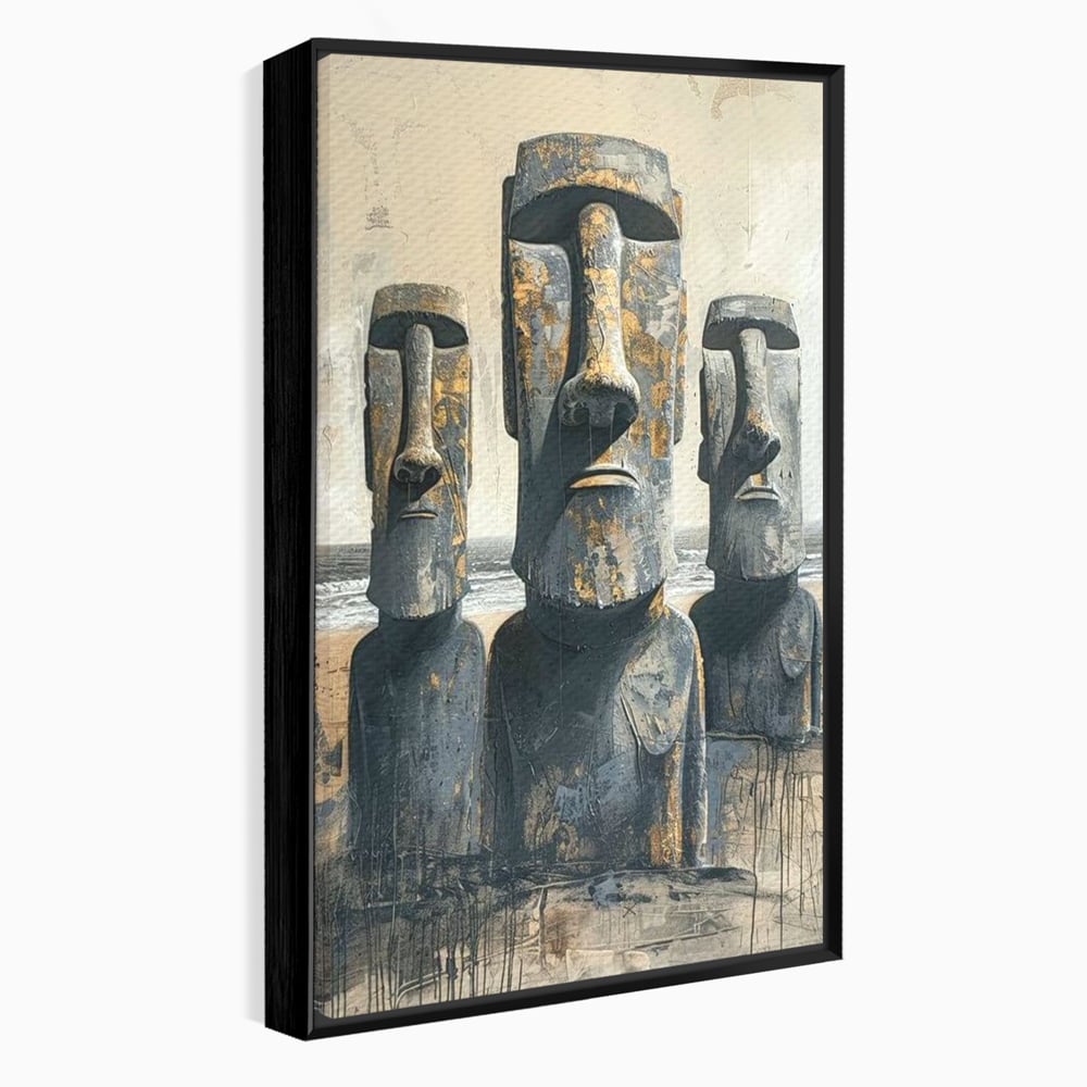 Leinwandbilder Premium, LuxCanva® O1056, Osterinsel Mysterien, Wächter, Wächter, Moai, Moai, Moai, Gesichter, Gesichter, Seiden, Stein, Chile, Zivilisation, verloren, Statuen, Pazifik, Kultur, Büro, Wohnen, Schlafzimmer