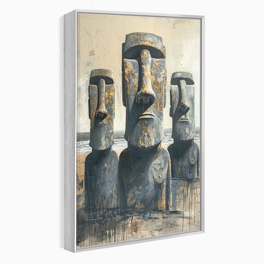 Leinwandbilder Premium, LuxCanva® O1056, Osterinsel Mysterien, Wächter, Wächter, Moai, Moai, Moai, Gesichter, Gesichter, Seiden, Stein, Chile, Zivilisation, verloren, Statuen, Pazifik, Kultur, Büro, Wohnen, Schlafzimmer
