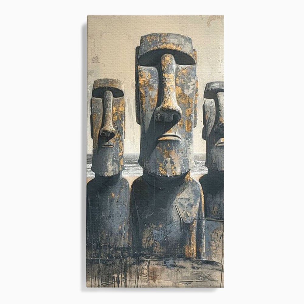 Leinwandbilder Premium, LuxCanva® O1056, Osterinsel Mysterien, Wächter, Wächter, Moai, Moai, Moai, Gesichter, Gesichter, Seiden, Stein, Chile, Zivilisation, verloren, Statuen, Pazifik, Kultur, Büro, Wohnen, Schlafzimmer