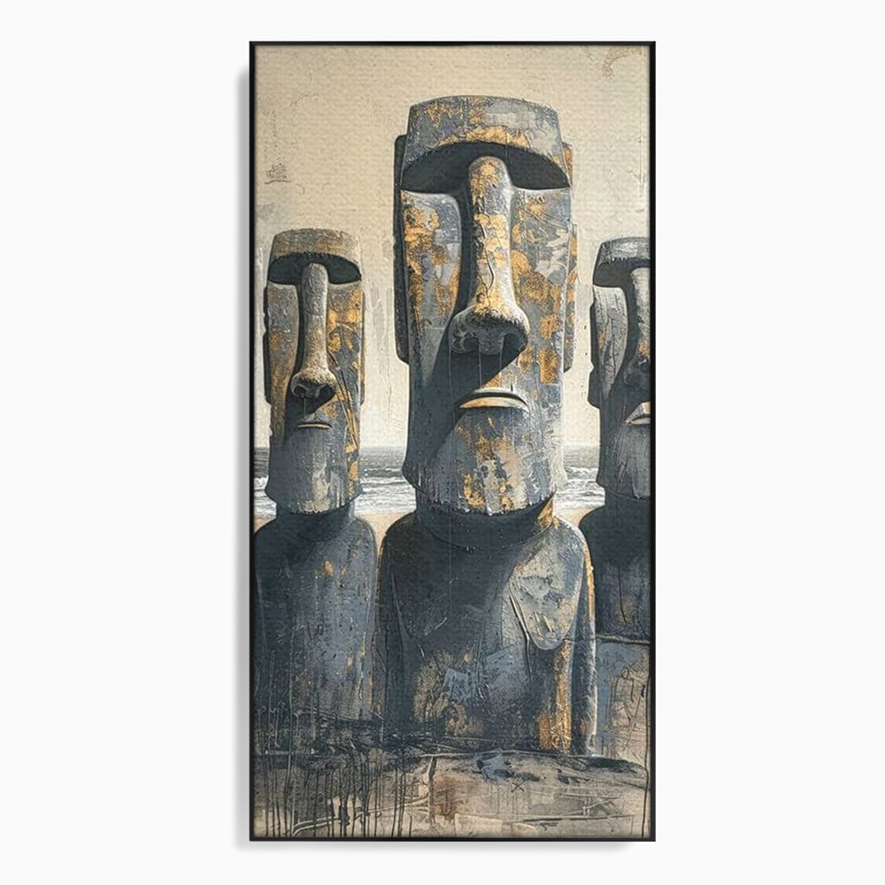 Leinwandbilder Premium, LuxCanva® O1056, Osterinsel Mysterien, Wächter, Wächter, Moai, Moai, Moai, Gesichter, Gesichter, Seiden, Stein, Chile, Zivilisation, verloren, Statuen, Pazifik, Kultur, Büro, Wohnen, Schlafzimmer