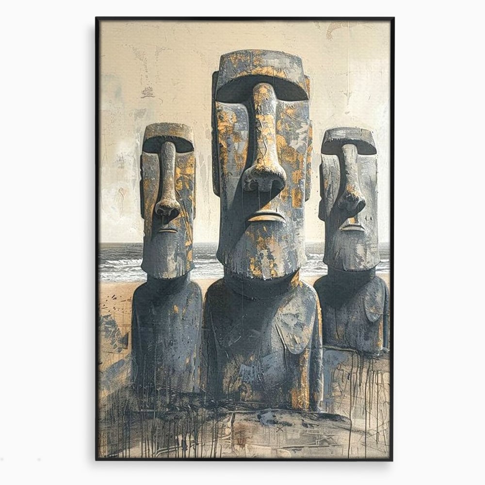 Leinwandbilder Premium, LuxCanva® O1056, Osterinsel Mysterien, Wächter, Wächter, Moai, Moai, Moai, Gesichter, Gesichter, Seiden, Stein, Chile, Zivilisation, verloren, Statuen, Pazifik, Kultur, Büro, Wohnen, Schlafzimmer