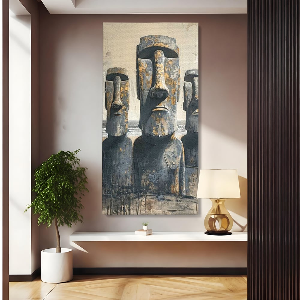 Leinwandbilder Premium, LuxCanva® O1056, Osterinsel Mysterien, Wächter, Wächter, Moai, Moai, Moai, Gesichter, Gesichter, Seiden, Stein, Chile, Zivilisation, verloren, Statuen, Pazifik, Kultur, Büro, Wohnen, Schlafzimmer