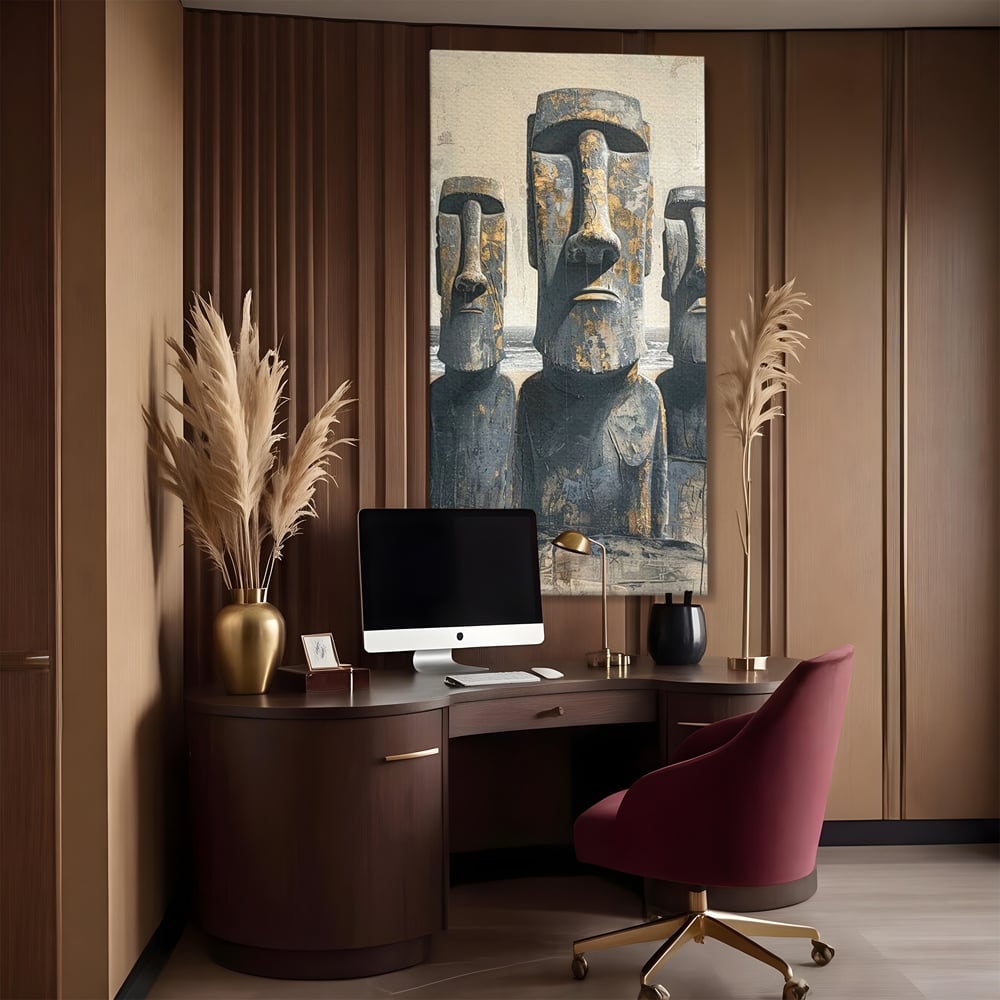 Leinwandbilder Premium, LuxCanva® O1056, Osterinsel Mysterien, Wächter, Wächter, Moai, Moai, Moai, Gesichter, Gesichter, Seiden, Stein, Chile, Zivilisation, verloren, Statuen, Pazifik, Kultur, Büro, Wohnen, Schlafzimmer