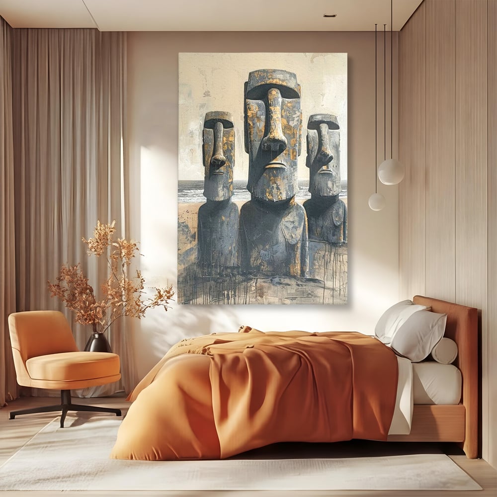 Leinwandbilder Premium, LuxCanva® O1056, Osterinsel Mysterien, Wächter, Wächter, Moai, Moai, Moai, Gesichter, Gesichter, Seiden, Stein, Chile, Zivilisation, verloren, Statuen, Pazifik, Kultur, Büro, Wohnen, Schlafzimmer