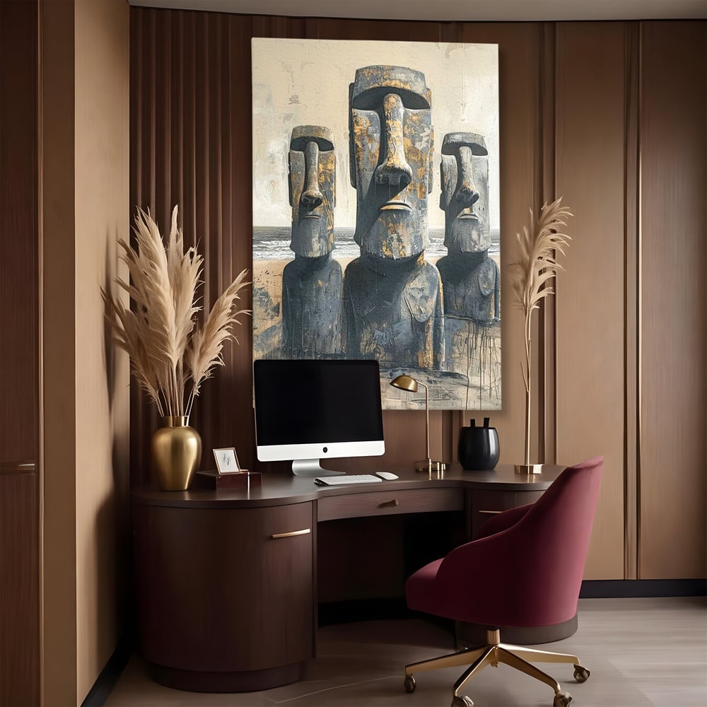 Leinwandbilder Premium, LuxCanva® O1056, Osterinsel Mysterien, Wächter, Wächter, Moai, Moai, Moai, Gesichter, Gesichter, Seiden, Stein, Chile, Zivilisation, verloren, Statuen, Pazifik, Kultur, Büro, Wohnen, Schlafzimmer