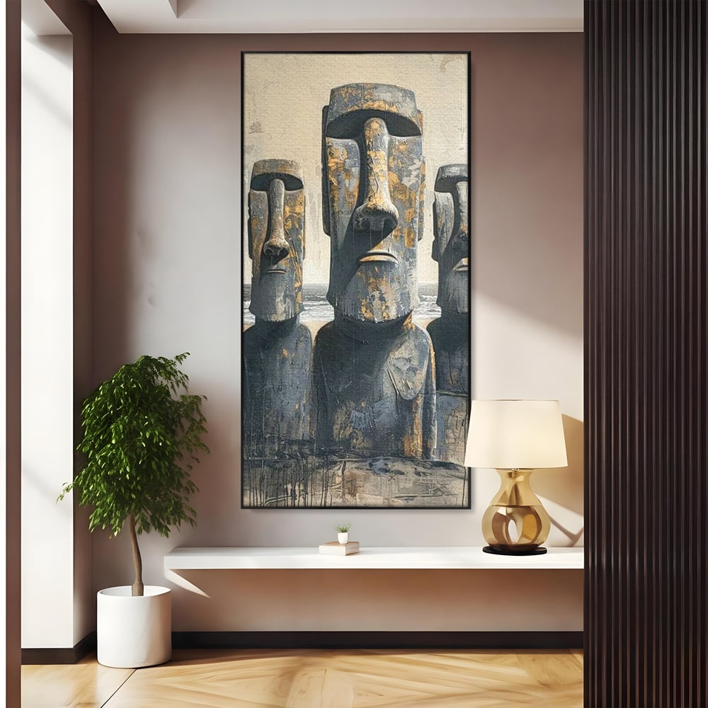 Leinwandbilder Premium, LuxCanva® O1056, Osterinsel Mysterien, Wächter, Wächter, Moai, Moai, Moai, Gesichter, Gesichter, Seiden, Stein, Chile, Zivilisation, verloren, Statuen, Pazifik, Kultur, Büro, Wohnen, Schlafzimmer