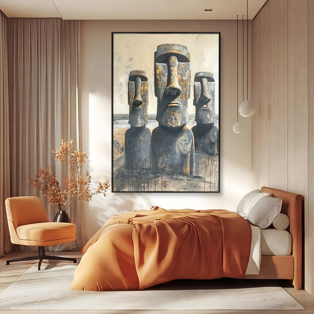 Leinwandbilder Premium, LuxCanva® O1056, Osterinsel Mysterien, Wächter, Wächter, Moai, Moai, Moai, Gesichter, Gesichter, Seiden, Stein, Chile, Zivilisation, verloren, Statuen, Pazifik, Kultur, Büro, Wohnen, Schlafzimmer