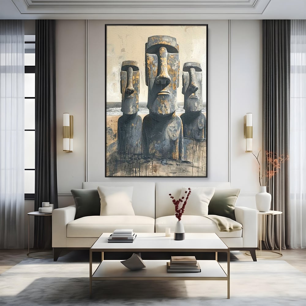 Leinwandbilder Premium, LuxCanva® O1056, Osterinsel Mysterien, Wächter, Wächter, Moai, Moai, Moai, Gesichter, Gesichter, Seiden, Stein, Chile, Zivilisation, verloren, Statuen, Pazifik, Kultur, Büro, Wohnen, Schlafzimmer