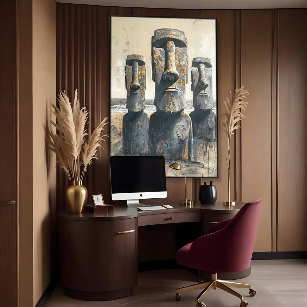 Leinwandbilder Premium, LuxCanva® O1056, Osterinsel Mysterien, Wächter, Wächter, Moai, Moai, Moai, Gesichter, Gesichter, Seiden, Stein, Chile, Zivilisation, verloren, Statuen, Pazifik, Kultur, Büro, Wohnen, Schlafzimmer