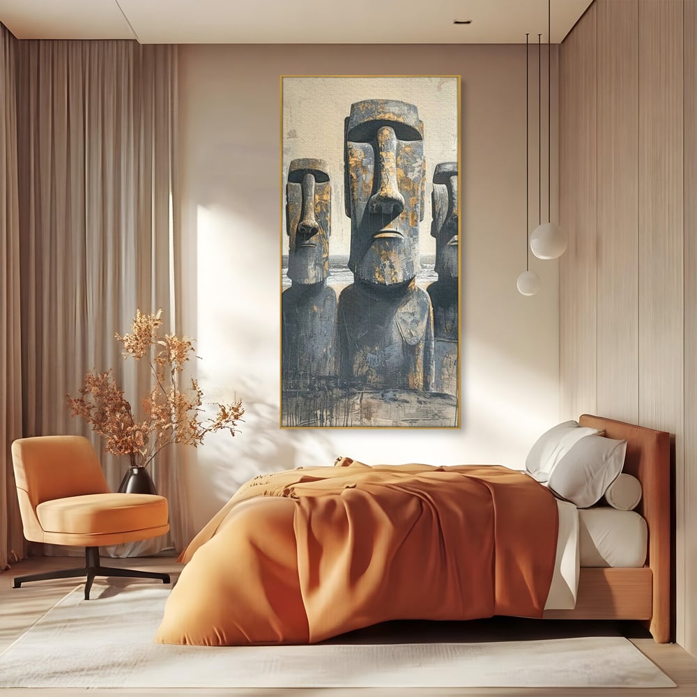 Leinwandbilder Premium, LuxCanva® O1056, Osterinsel Mysterien, Wächter, Wächter, Moai, Moai, Moai, Gesichter, Gesichter, Seiden, Stein, Chile, Zivilisation, verloren, Statuen, Pazifik, Kultur, Büro, Wohnen, Schlafzimmer