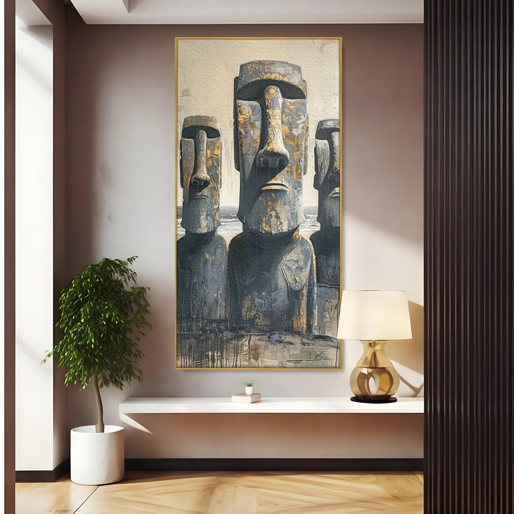 Leinwandbilder Premium, LuxCanva® O1056, Osterinsel Mysterien, Wächter, Wächter, Moai, Moai, Moai, Gesichter, Gesichter, Seiden, Stein, Chile, Zivilisation, verloren, Statuen, Pazifik, Kultur, Büro, Wohnen, Schlafzimmer