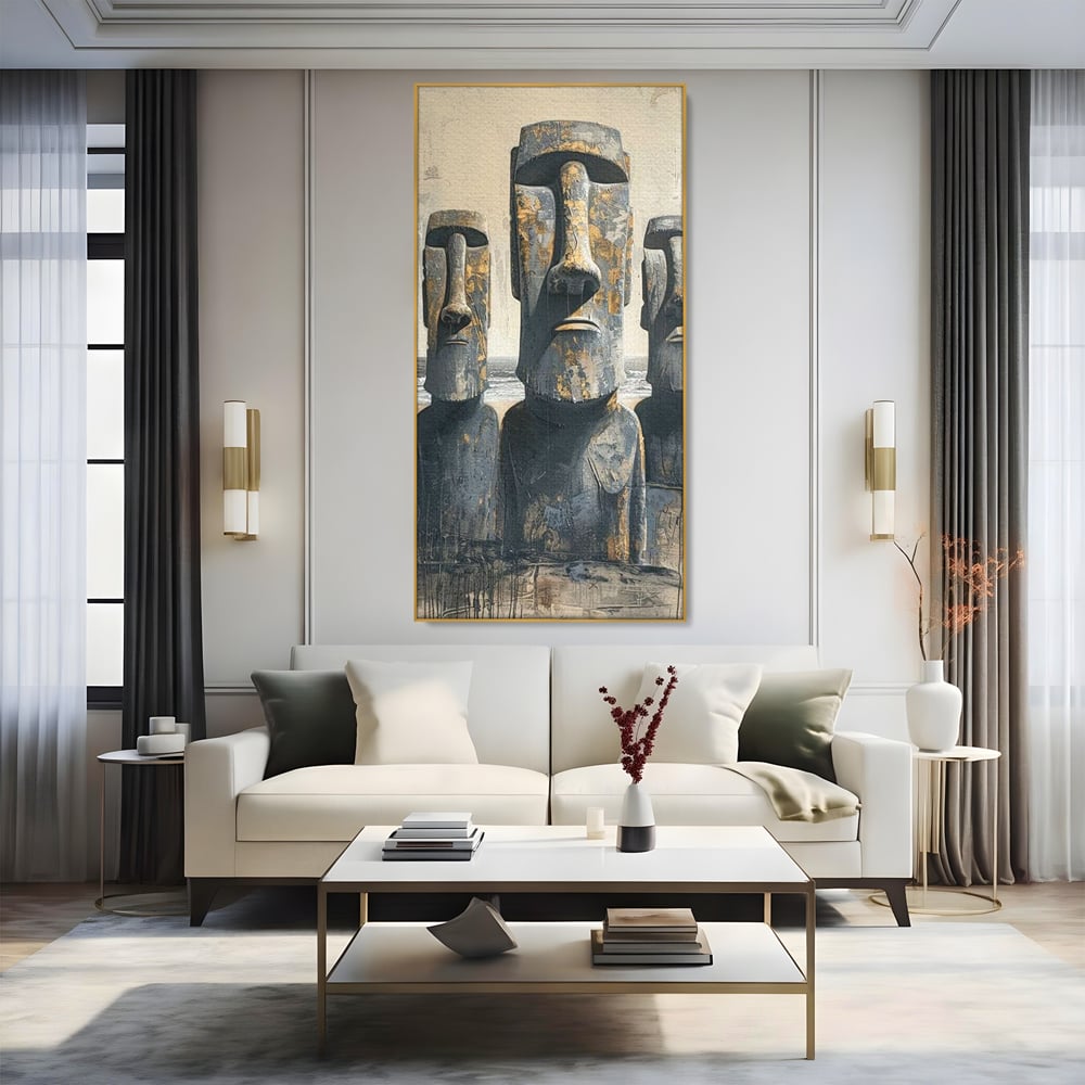Leinwandbilder Premium, LuxCanva® O1056, Osterinsel Mysterien, Wächter, Wächter, Moai, Moai, Moai, Gesichter, Gesichter, Seiden, Stein, Chile, Zivilisation, verloren, Statuen, Pazifik, Kultur, Büro, Wohnen, Schlafzimmer