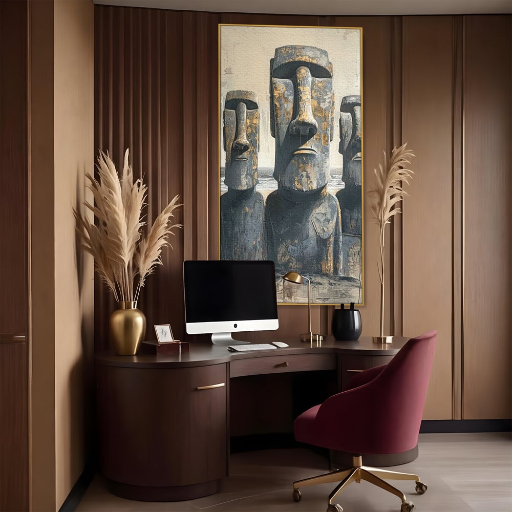 Leinwandbilder Premium, LuxCanva® O1056, Osterinsel Mysterien, Wächter, Wächter, Moai, Moai, Moai, Gesichter, Gesichter, Seiden, Stein, Chile, Zivilisation, verloren, Statuen, Pazifik, Kultur, Büro, Wohnen, Schlafzimmer