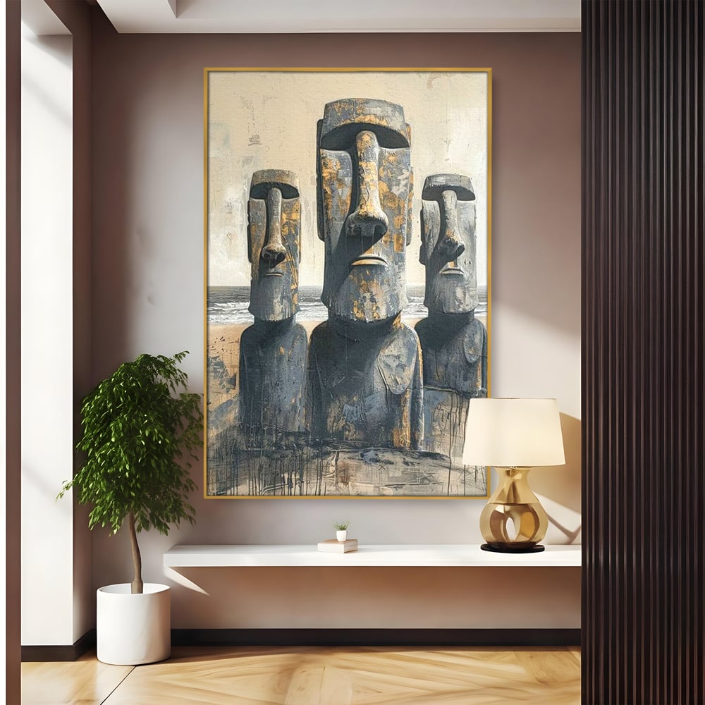 Leinwandbilder Premium, LuxCanva® O1056, Osterinsel Mysterien, Wächter, Wächter, Moai, Moai, Moai, Gesichter, Gesichter, Seiden, Stein, Chile, Zivilisation, verloren, Statuen, Pazifik, Kultur, Büro, Wohnen, Schlafzimmer