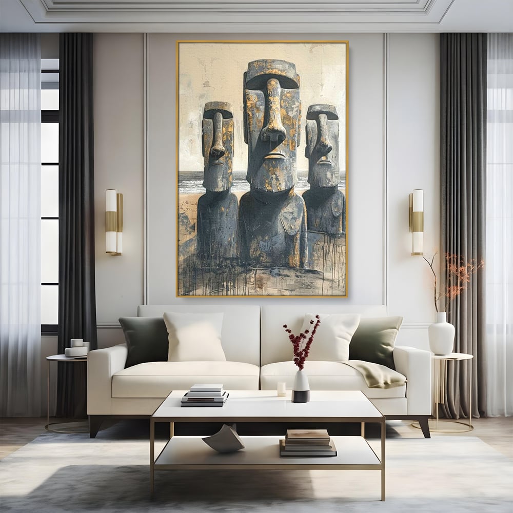 Leinwandbilder Premium, LuxCanva® O1056, Osterinsel Mysterien, Wächter, Wächter, Moai, Moai, Moai, Gesichter, Gesichter, Seiden, Stein, Chile, Zivilisation, verloren, Statuen, Pazifik, Kultur, Büro, Wohnen, Schlafzimmer
