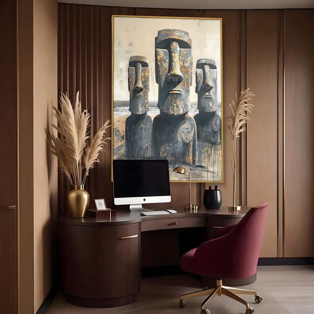 Leinwandbilder Premium, LuxCanva® O1056, Osterinsel Mysterien, Wächter, Wächter, Moai, Moai, Moai, Gesichter, Gesichter, Seiden, Stein, Chile, Zivilisation, verloren, Statuen, Pazifik, Kultur, Büro, Wohnen, Schlafzimmer