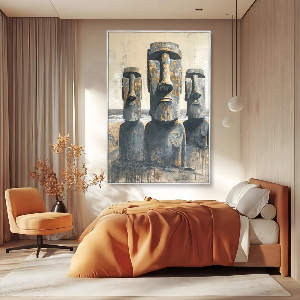 Leinwandbilder Premium, LuxCanva® O1056, Osterinsel Mysterien, Wächter, Wächter, Moai, Moai, Moai, Gesichter, Gesichter, Seiden, Stein, Chile, Zivilisation, verloren, Statuen, Pazifik, Kultur, Büro, Wohnen, Schlafzimmer