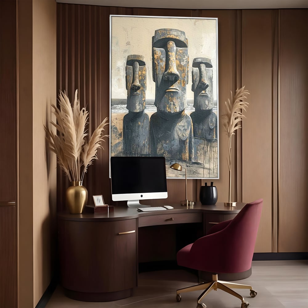 Leinwandbilder Premium, LuxCanva® O1056, Osterinsel Mysterien, Wächter, Wächter, Moai, Moai, Moai, Gesichter, Gesichter, Seiden, Stein, Chile, Zivilisation, verloren, Statuen, Pazifik, Kultur, Büro, Wohnen, Schlafzimmer
