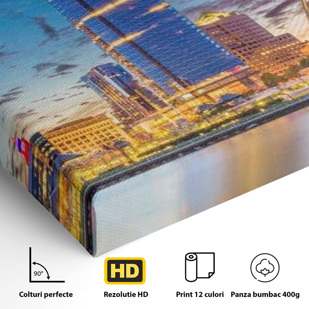 Tablou Canvas Premium, LuxCanva® O1057, Orasul care Straluceste, Lumini, Urban, Milwaukee, Nori, Metropola, Apis, Apa, Panorama, Vibratie, Orizont, Tablou, Plimbare, Birou, Living, Dormitor