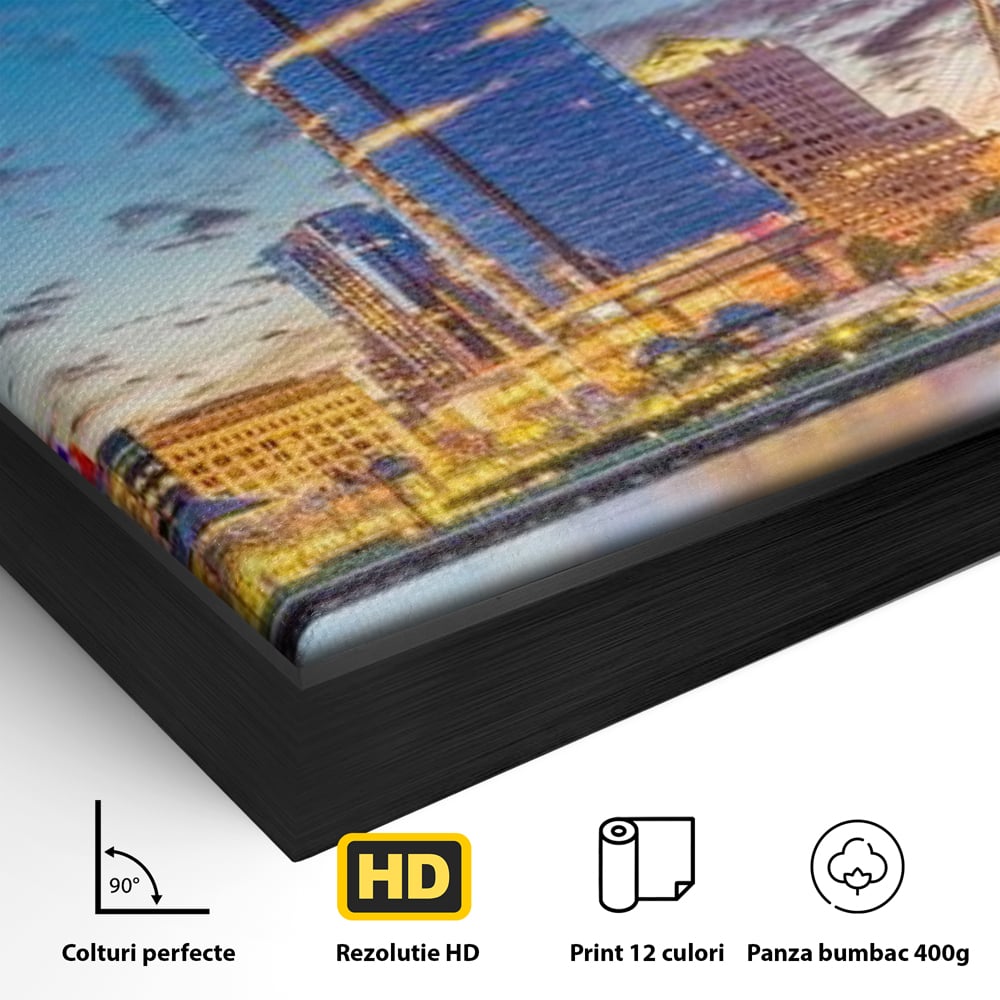 Tablou Canvas Premium, LuxCanva® O1057, Orasul care Straluceste, Lumini, Urban, Milwaukee, Nori, Metropola, Apis, Apa, Panorama, Vibratie, Orizont, Tablou, Plimbare, Birou, Living, Dormitor