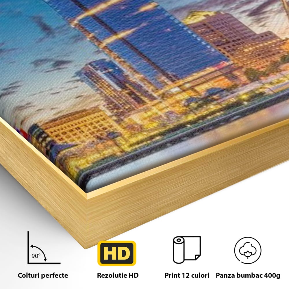 Tablou Canvas Premium, LuxCanva® O1057, Orasul care Straluceste, Lumini, Urban, Milwaukee, Nori, Metropola, Apis, Apa, Panorama, Vibratie, Orizont, Tablou, Plimbare, Birou, Living, Dormitor