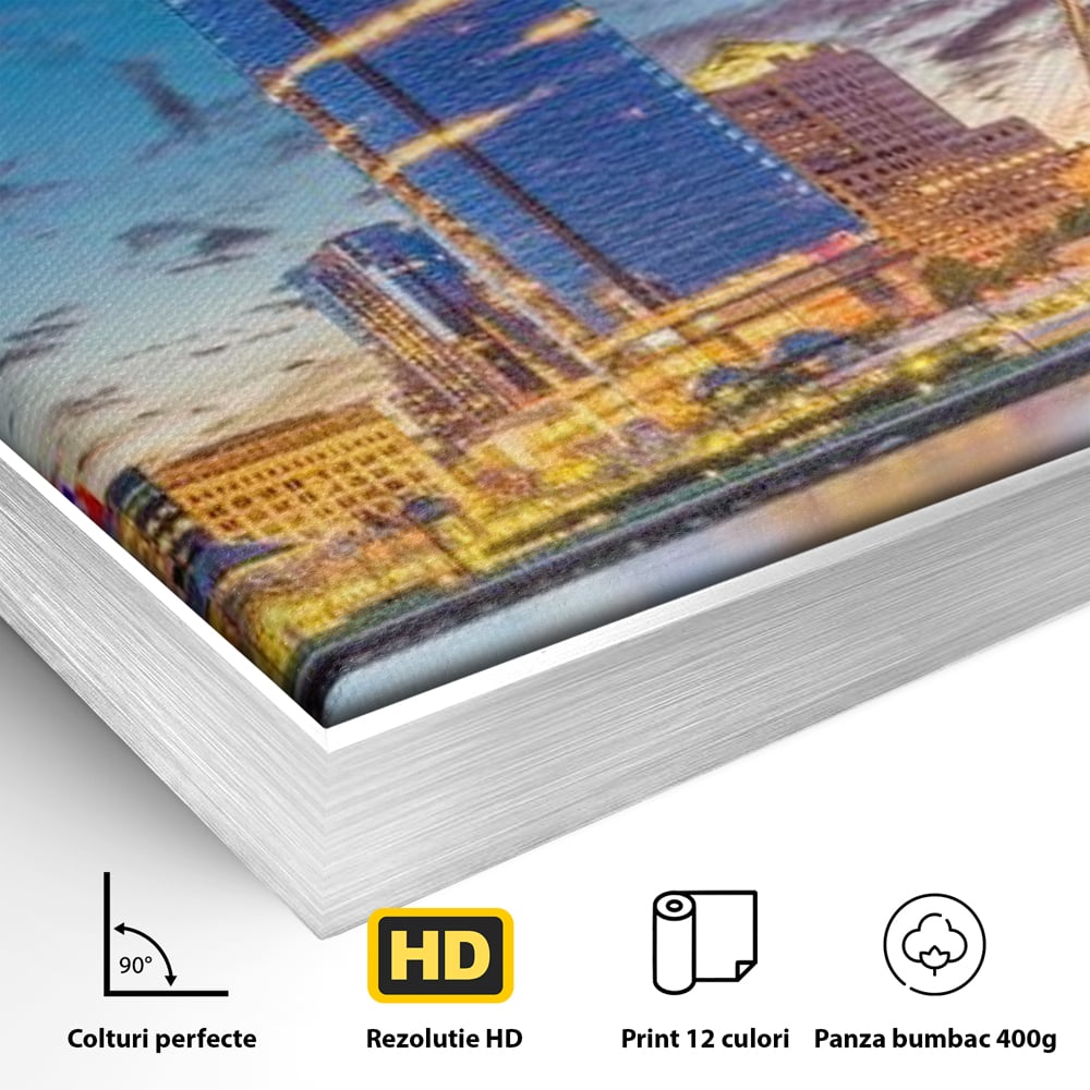 Tablou Canvas Premium, LuxCanva® O1057, Orasul care Straluceste, Lumini, Urban, Milwaukee, Nori, Metropola, Apis, Apa, Panorama, Vibratie, Orizont, Tablou, Plimbare, Birou, Living, Dormitor
